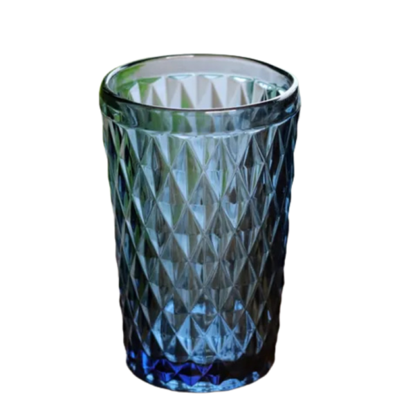 Dark Blue Diamond Cut Highball Glass