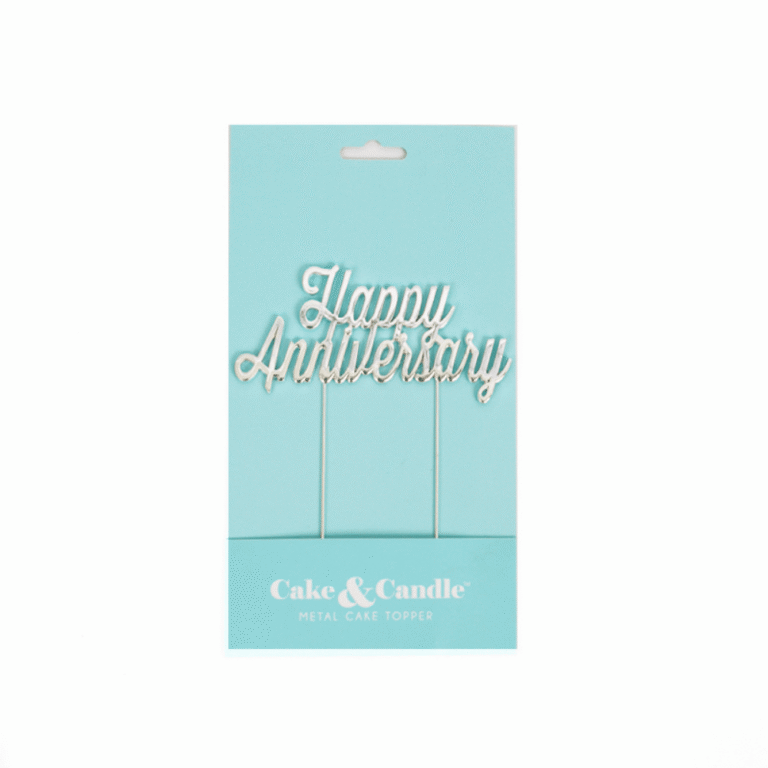 Cake & Candle Silver-Plated Happy Anniversary Cake Topper