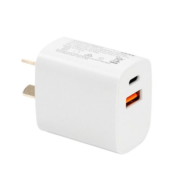 20W 5V/3A USB-C + QC3.0 USB-A Universal Compact Wall Charger Supports Fast Charge for Apple