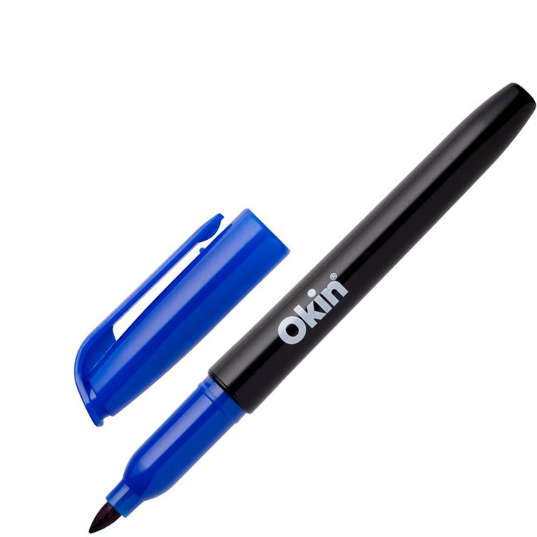 Okin Pen Style Permanent Marker Bullet Tip 1mm Blue - Box of 12