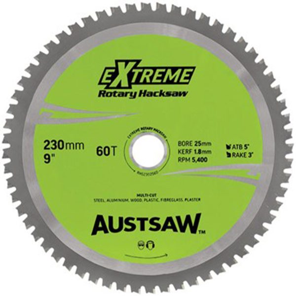 Austsaw Extreme Rotary Hacksaw Blade – 230mm x 60T x 25mm Bore