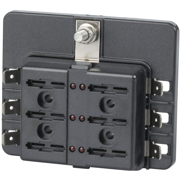 Powertech 6 Way Standard Blade Fuse Block with Spade Terminals