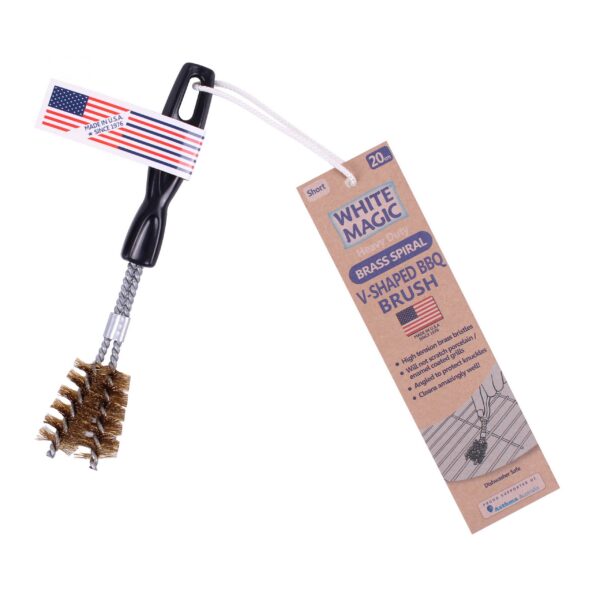 White Magic Short V-Shaped Brass Spiral Barbeque Brush