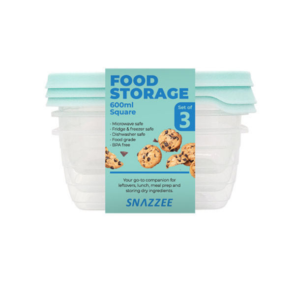 Snazzee Food Storage Set of 3 Square 600ml