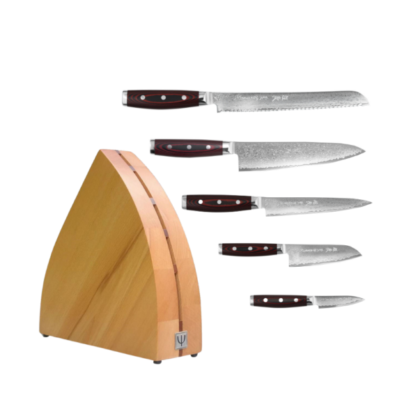 Yaxell Super Gou Damascus 6-Piece Japanese Knife Block Set