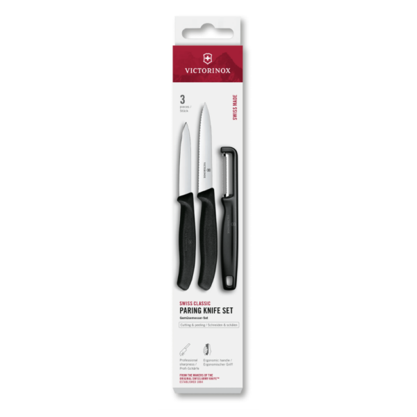 Victorinox Swiss Classic 3 Piece Paring Knife Peeler Set Black