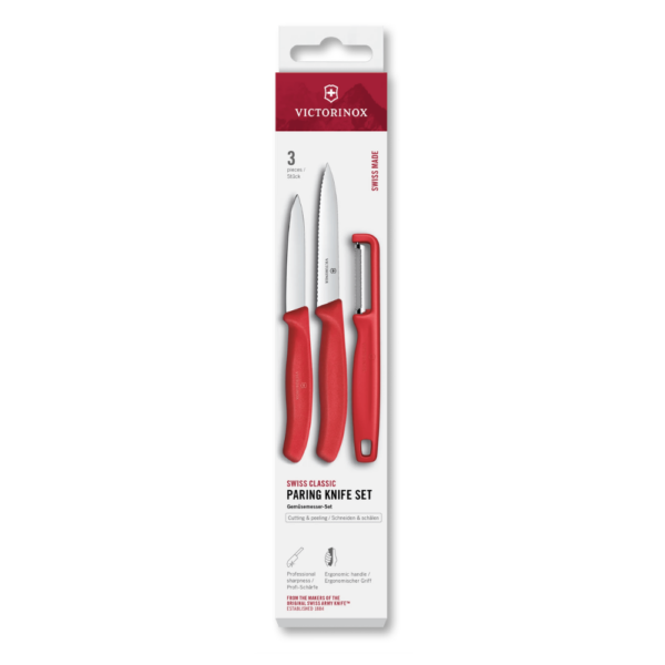 Victorinox Swiss Classic 3 Piece Paring Knife & Peeler Set Chilli