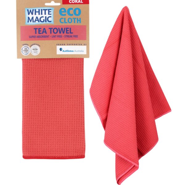 White Magic Microfibre Tea Towel Coral