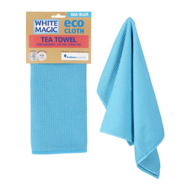 White Magic Microfibre Tea Towel Sea Blue