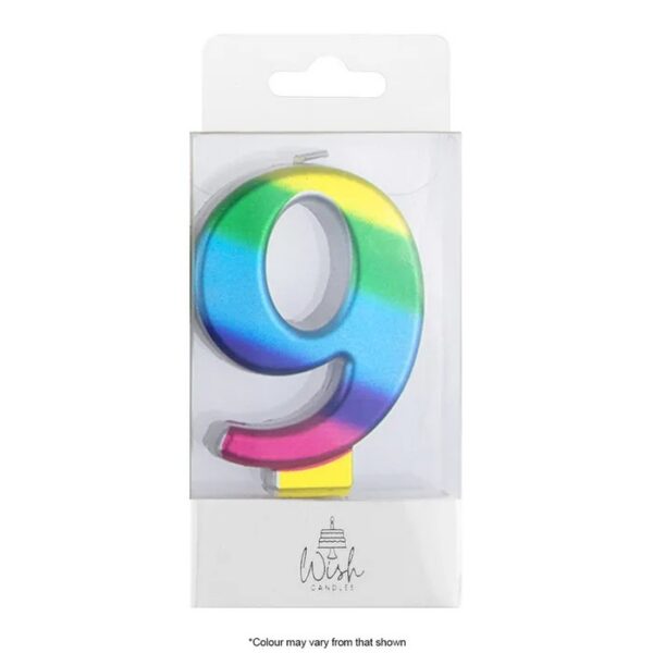 Wish Metallic Rainbow Number Candle 9