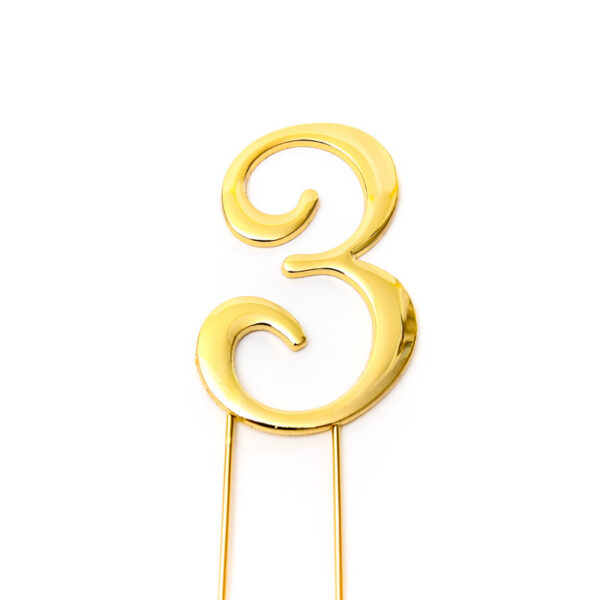 Cake & Candle Plain 7cm Number 3 Cake Topper Gold