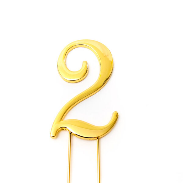 Cake & Candle Plain 7cm Number 2 Cake Topper Gold