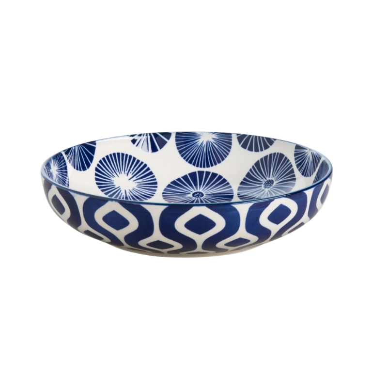 Wilkie Brothers Glazed Porcelain Pasta Bowl Blue Dots 21cm