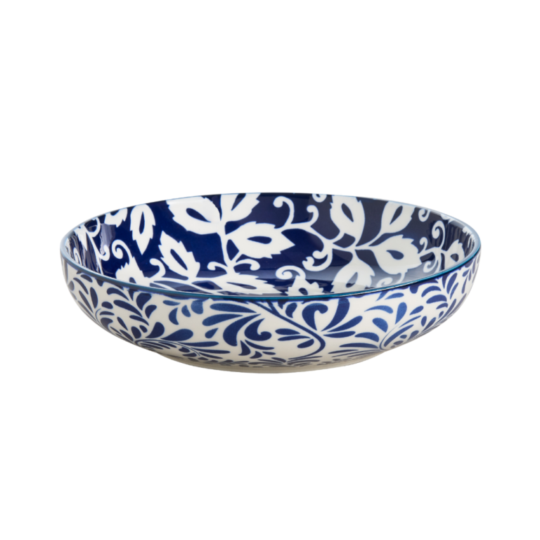 Wilkie Brothers Glazed Porcelain Pasta Bowl Blue Foliage 21cm