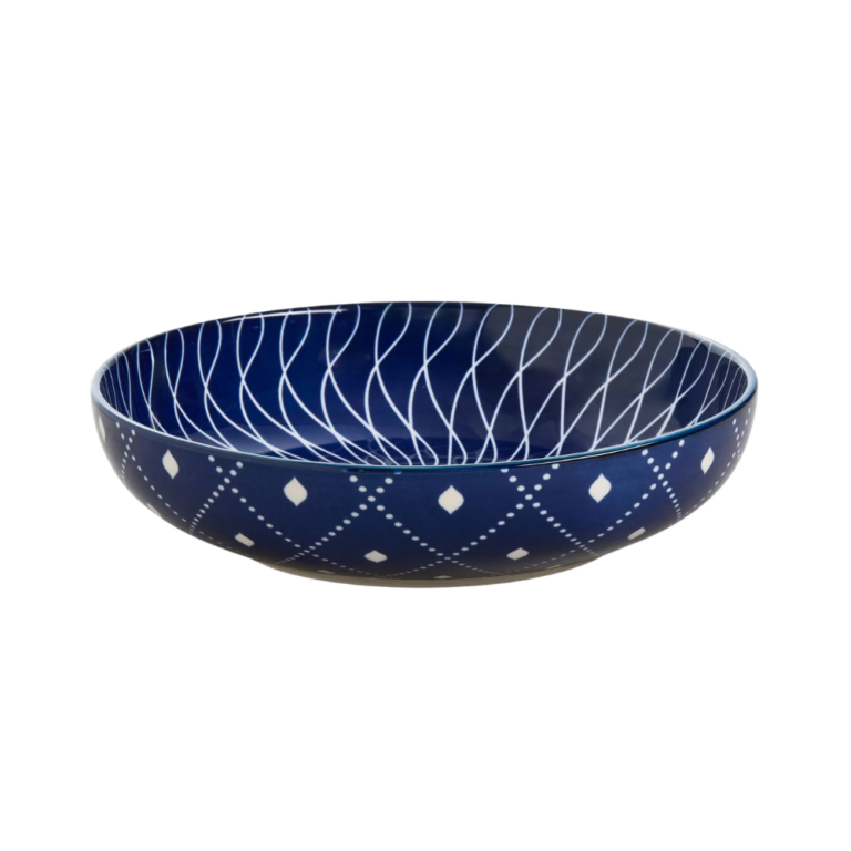 Wilkie Brothers Glazed Porcelain Pasta Bowl Blue Spiral 21cm