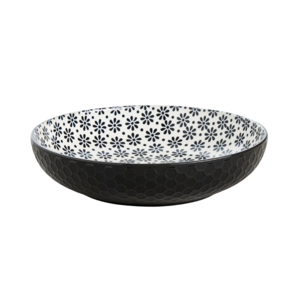 Wilkie Brothers Glazed Porcelain Pasta Bowl Monochrome Flower 21cm