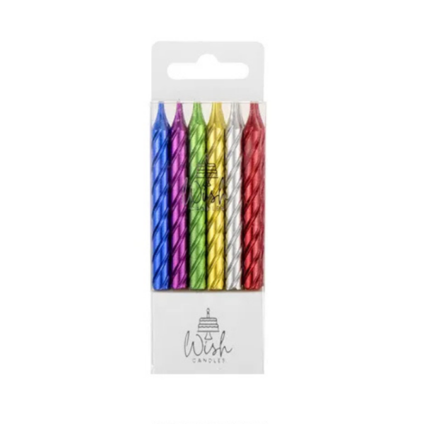 Wish Spiral Mix Candles Pack of 12 Metallic Rainbow