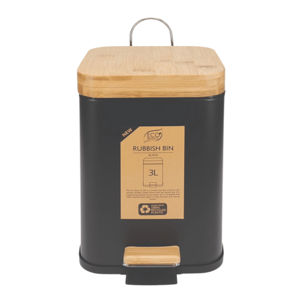 White Magic Eco Basics Square Rubbish Bin 3L Black
