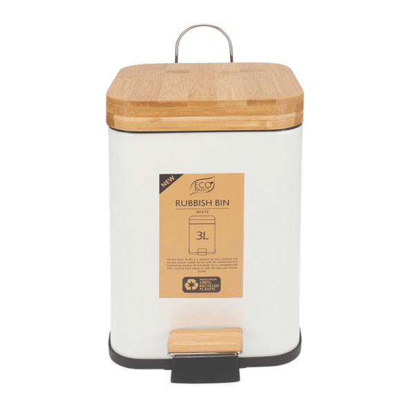 White Magic Eco Basics Square Rubbish Bin 3L White