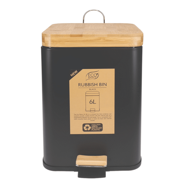 White Magic Eco Basics Square Rubbish Bin 6L Black