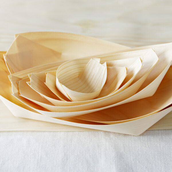 Green Bean White Pine Boat Dishes Pack of 10 (2 Sizes)