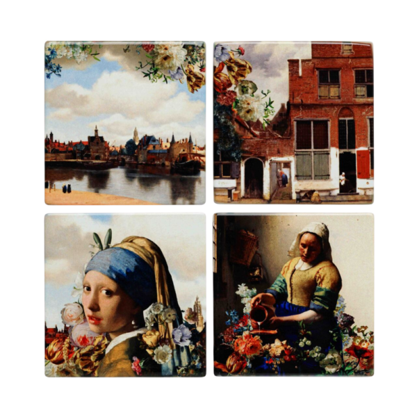 Heinen Delfts Blauw Ceramic Vermeer Colour Coasters 10cm Set of 4