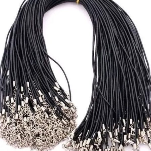 Set of 5 Black Leather Necklace Cords with Clasps