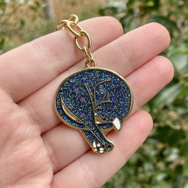 Hard Enamel Keychain Featuring Glitter Galaxy Cat