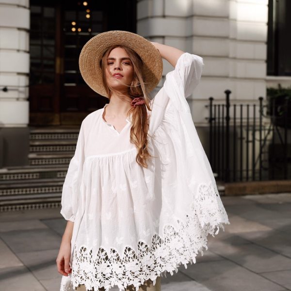 Vintage French Cotton Lace Smock Dress or Top