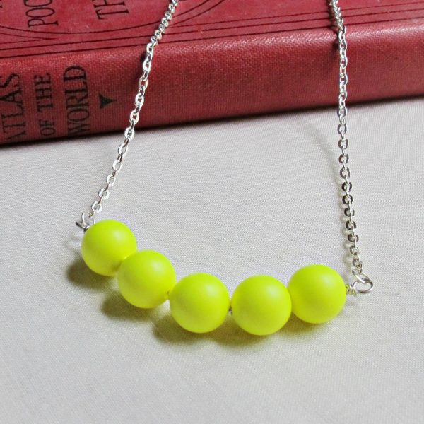 Neon Yellow Swarovski Pearl Bar Necklace with Silver Chain