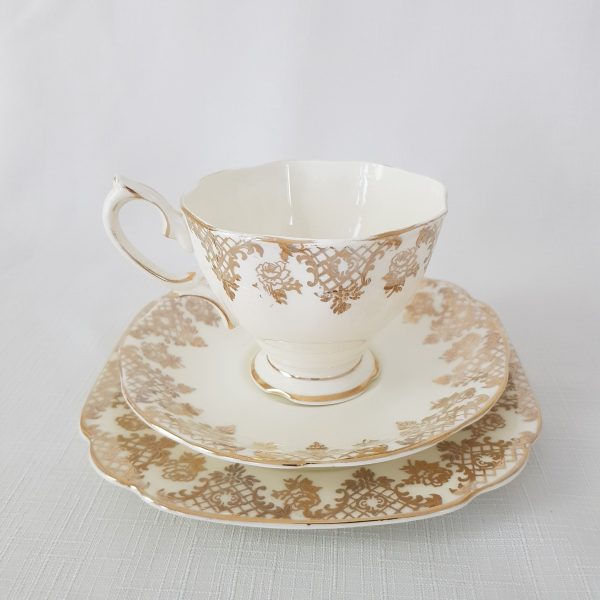 Gold Filigree Royal Albert Tea Cup Trio