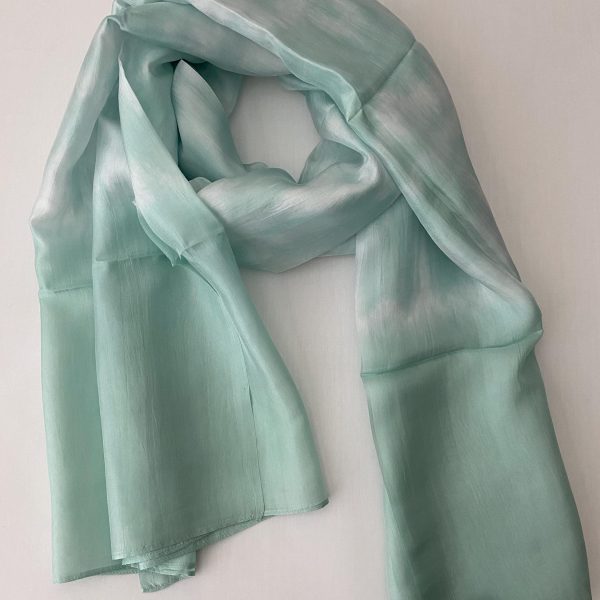 Hand Dyed Mulberry Silk Scarf in Light Green Blue