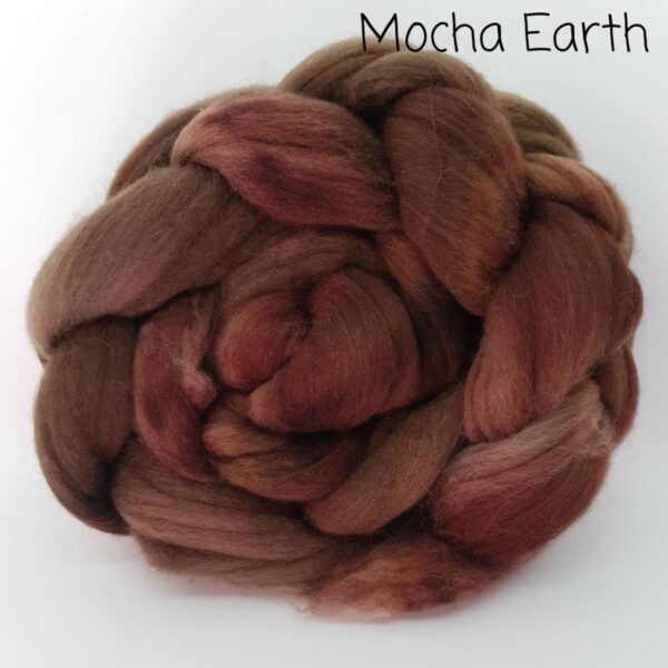 50g Hand Painted Merino Wool Roving - Mocha Earth