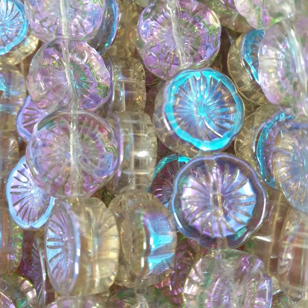 Pressed Glass Flower Beads in Blue and Pink