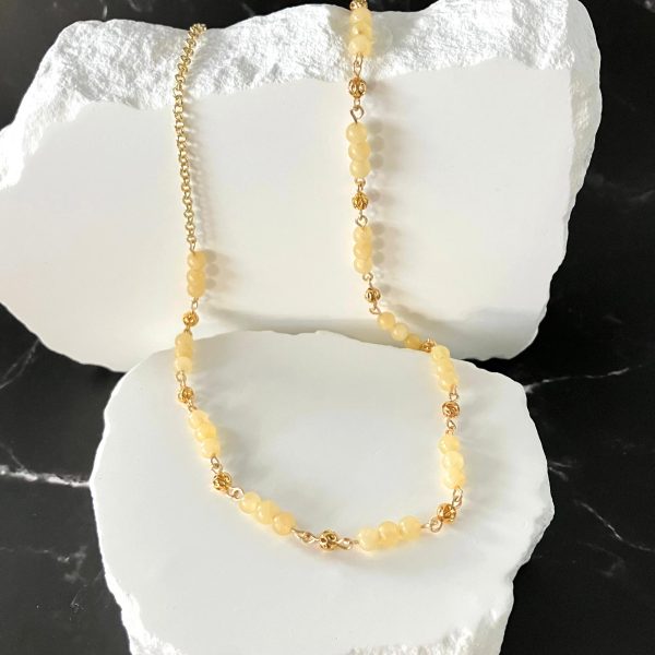 Adjustable Length Yellow Calcite Beaded Necklace with Gold