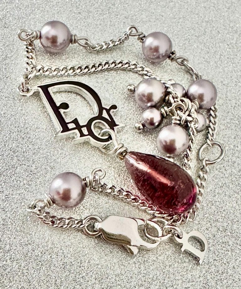 Vintage Dior Charm Mauve Pearl, Amethyst Drop Bracelet: Silver (1990s)