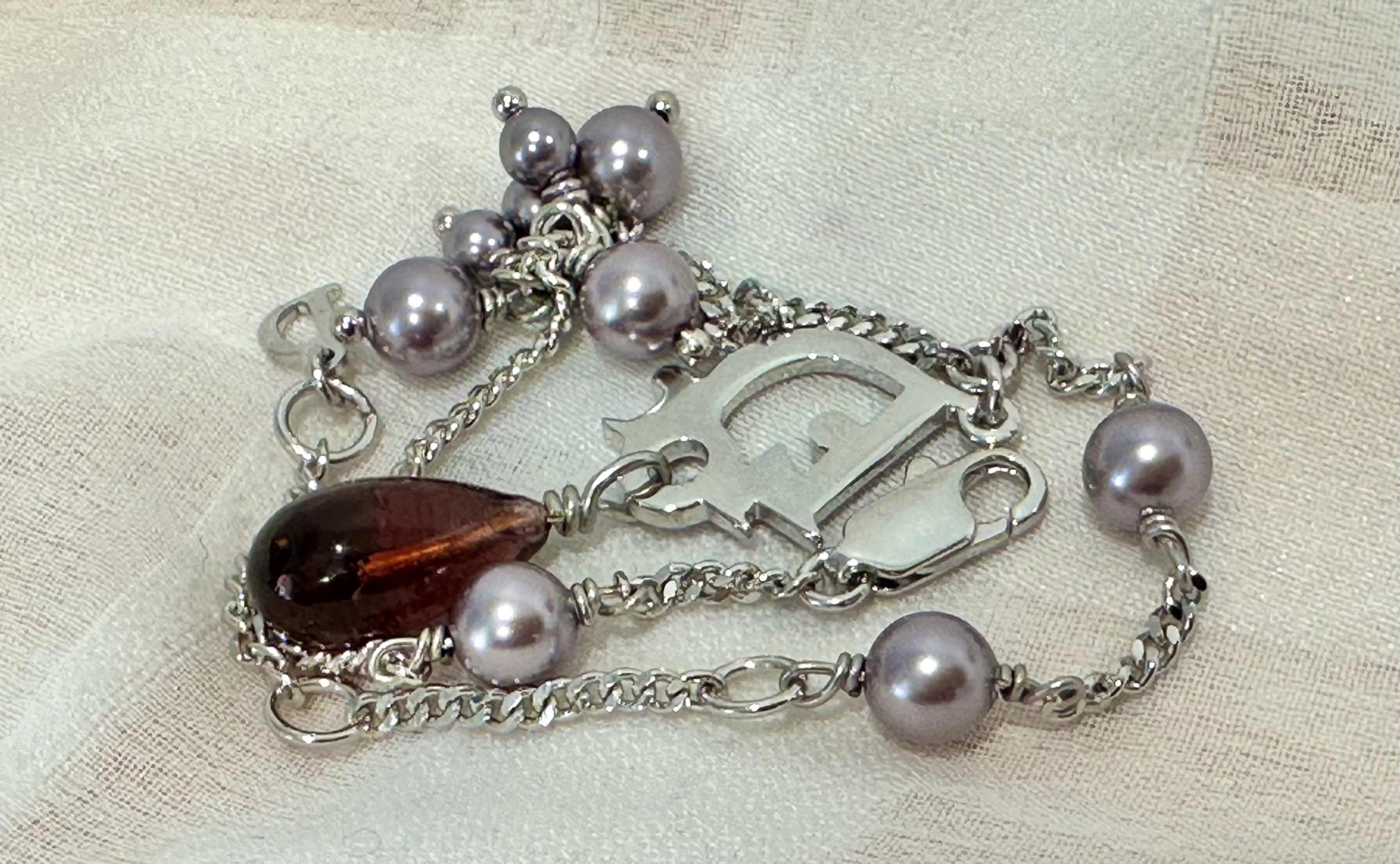 Vintage Dior Charm Mauve Pearl, Amethyst Drop Bracelet: Silver (1990s) - Image 31