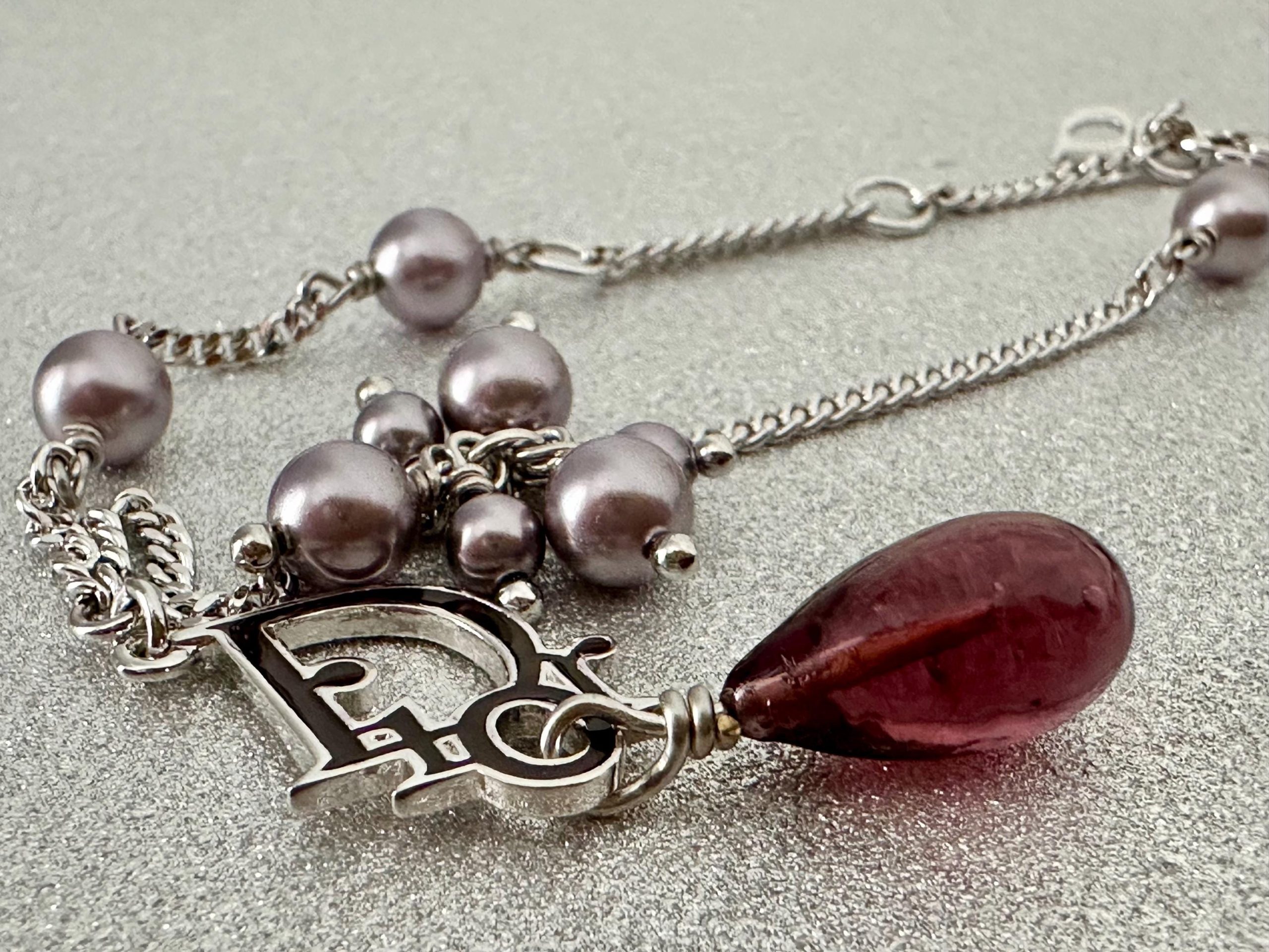 Vintage Dior Charm Mauve Pearl, Amethyst Drop Bracelet: Silver (1990s) - Image 9