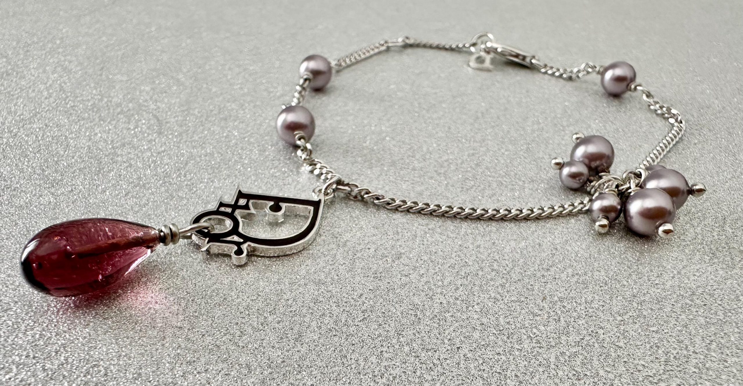 Vintage Dior Charm Mauve Pearl, Amethyst Drop Bracelet: Silver (1990s) - Image 11
