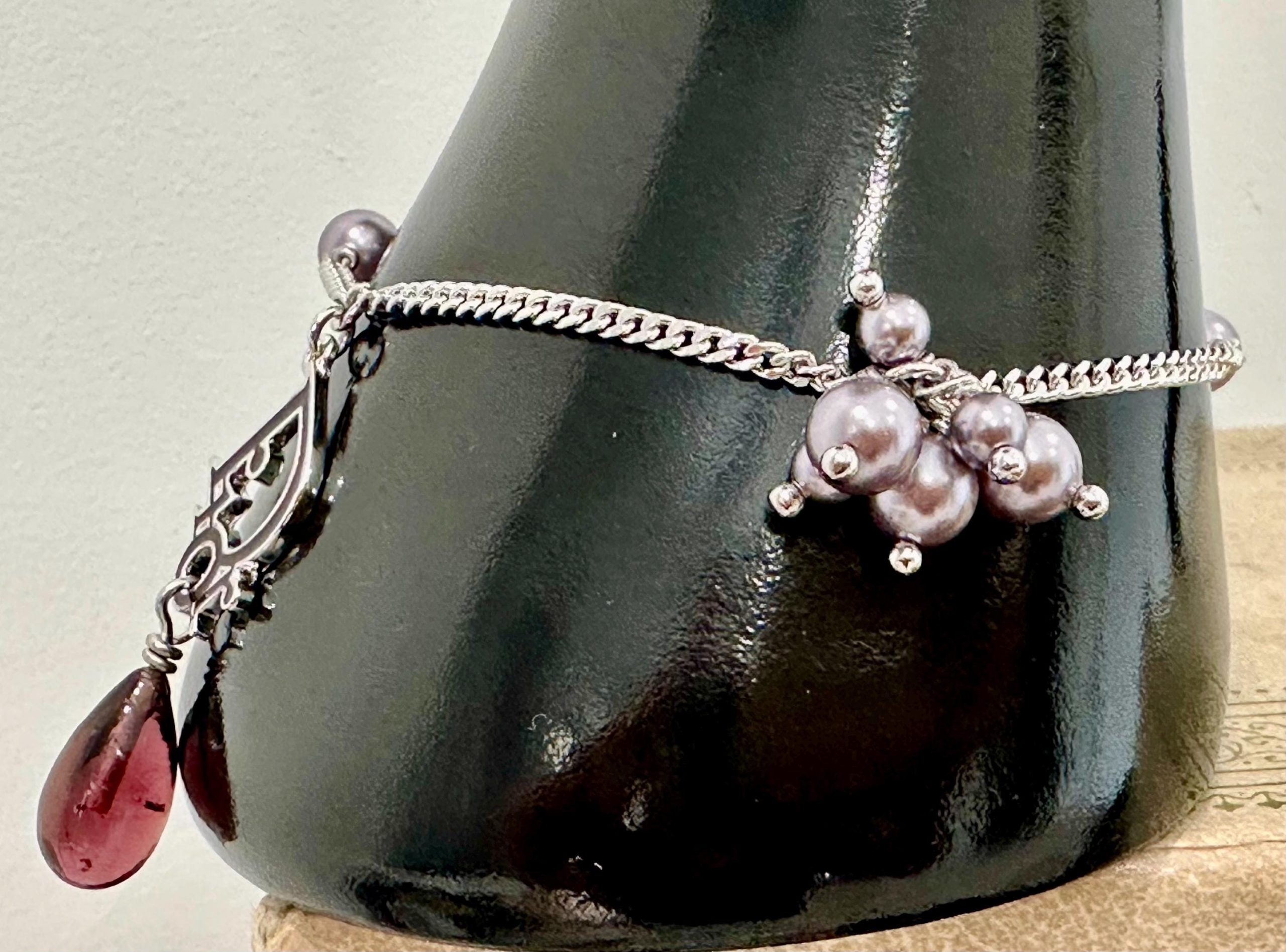Vintage Dior Charm Mauve Pearl, Amethyst Drop Bracelet: Silver (1990s) - Image 21