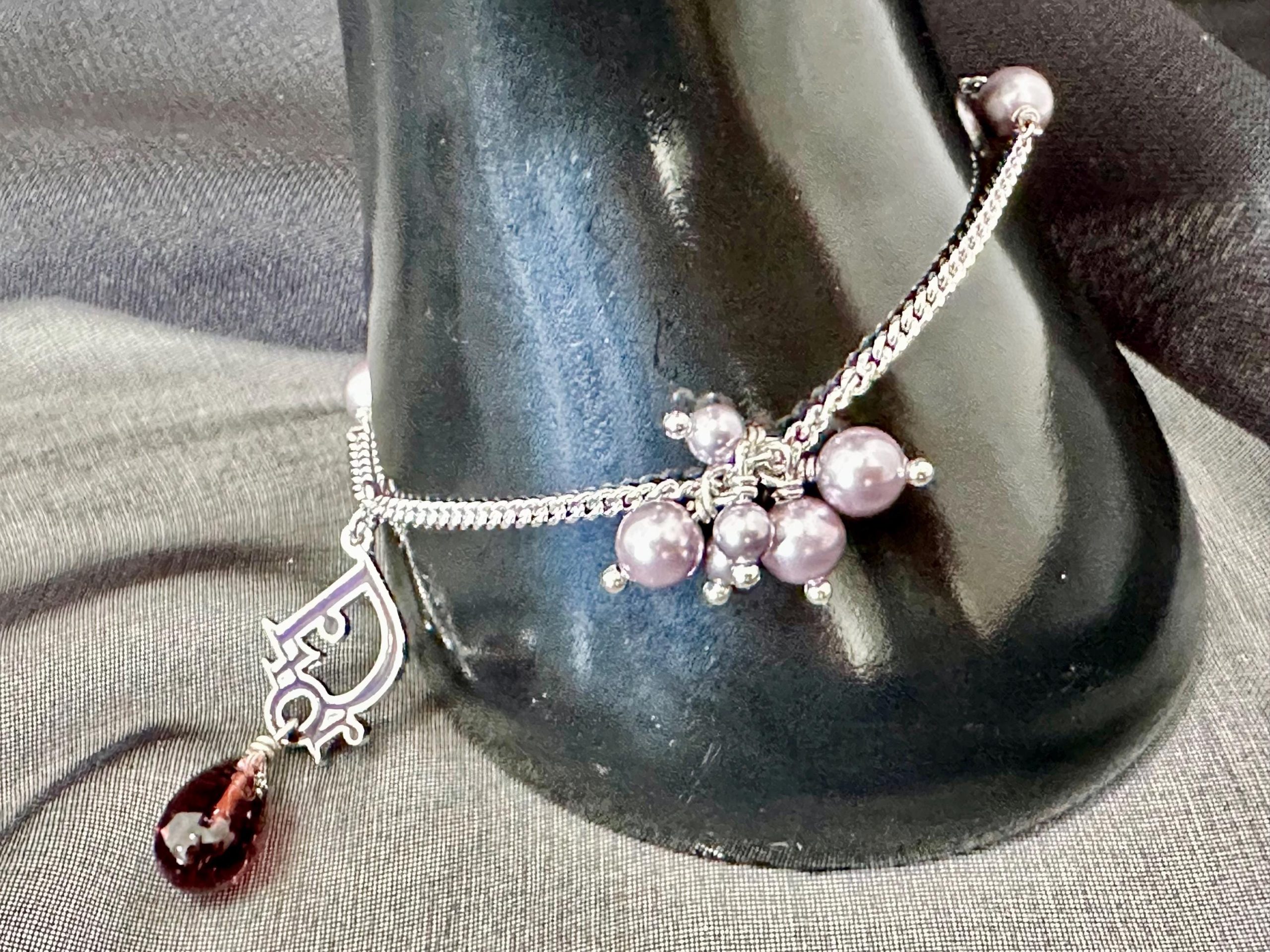 Vintage Dior Charm Mauve Pearl, Amethyst Drop Bracelet: Silver (1990s) - Image 26