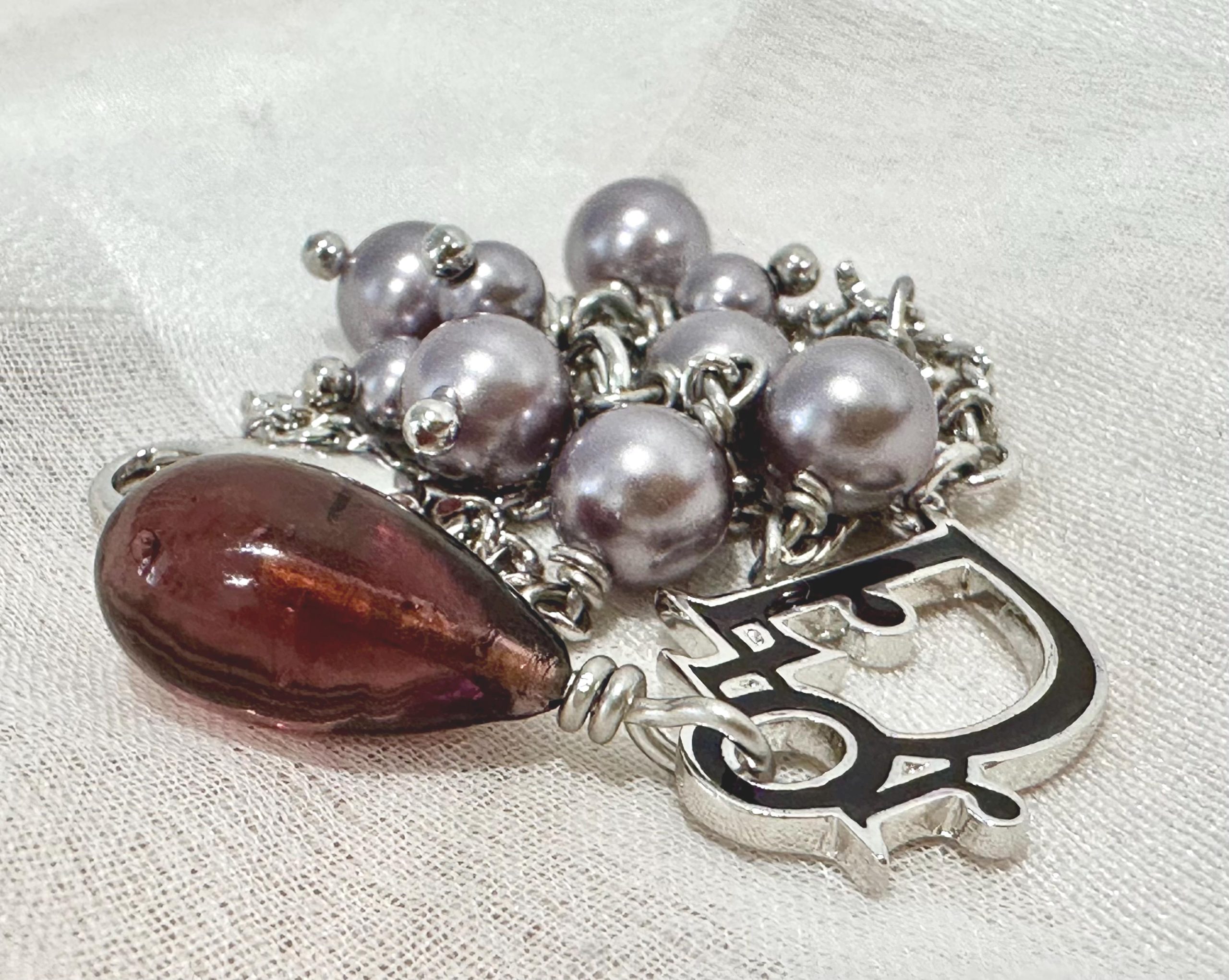 Vintage Dior Charm Mauve Pearl, Amethyst Drop Bracelet: Silver (1990s) - Image 30