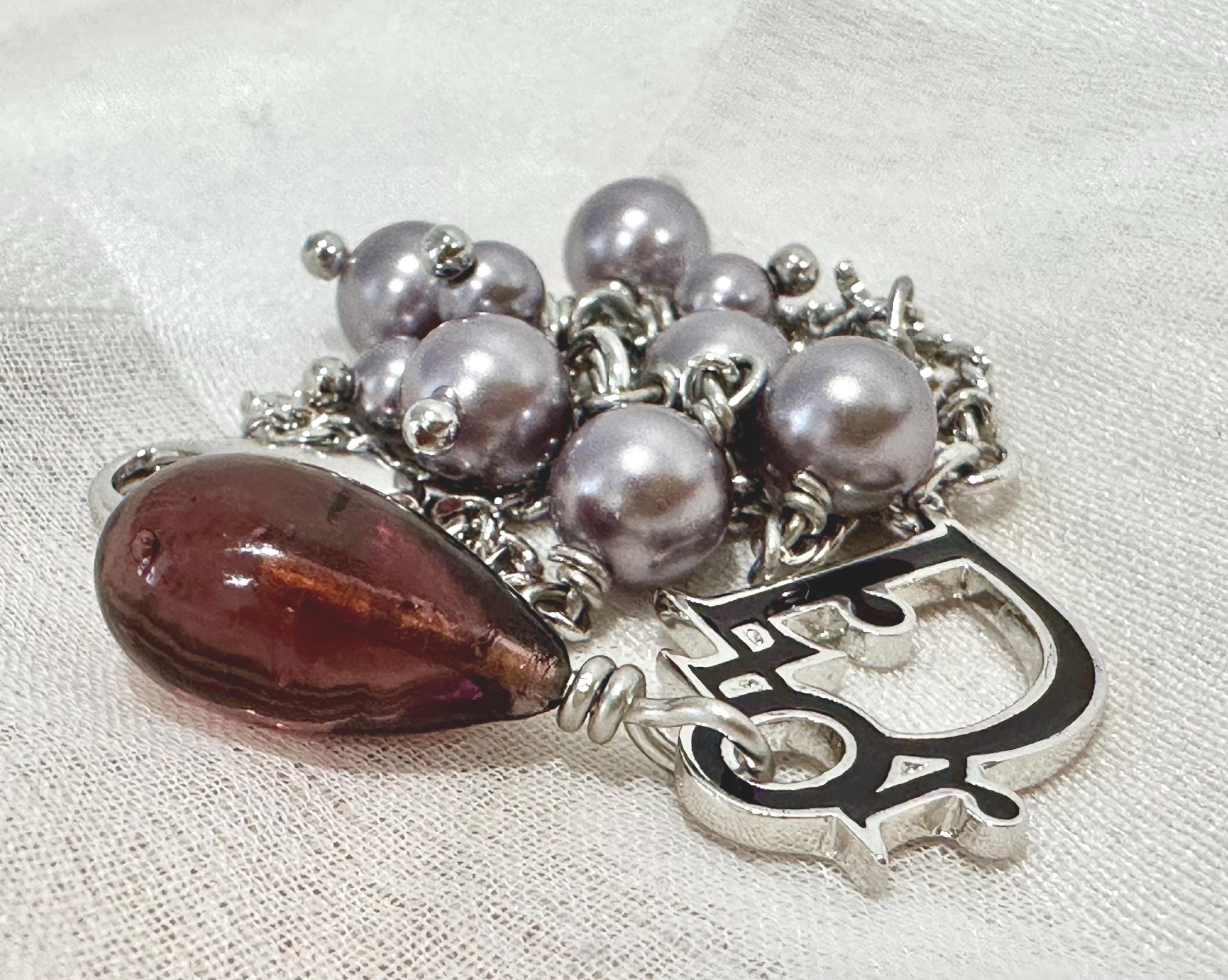Vintage Dior Charm Mauve Pearl, Amethyst Drop Bracelet: Silver (1990s) - Image 14