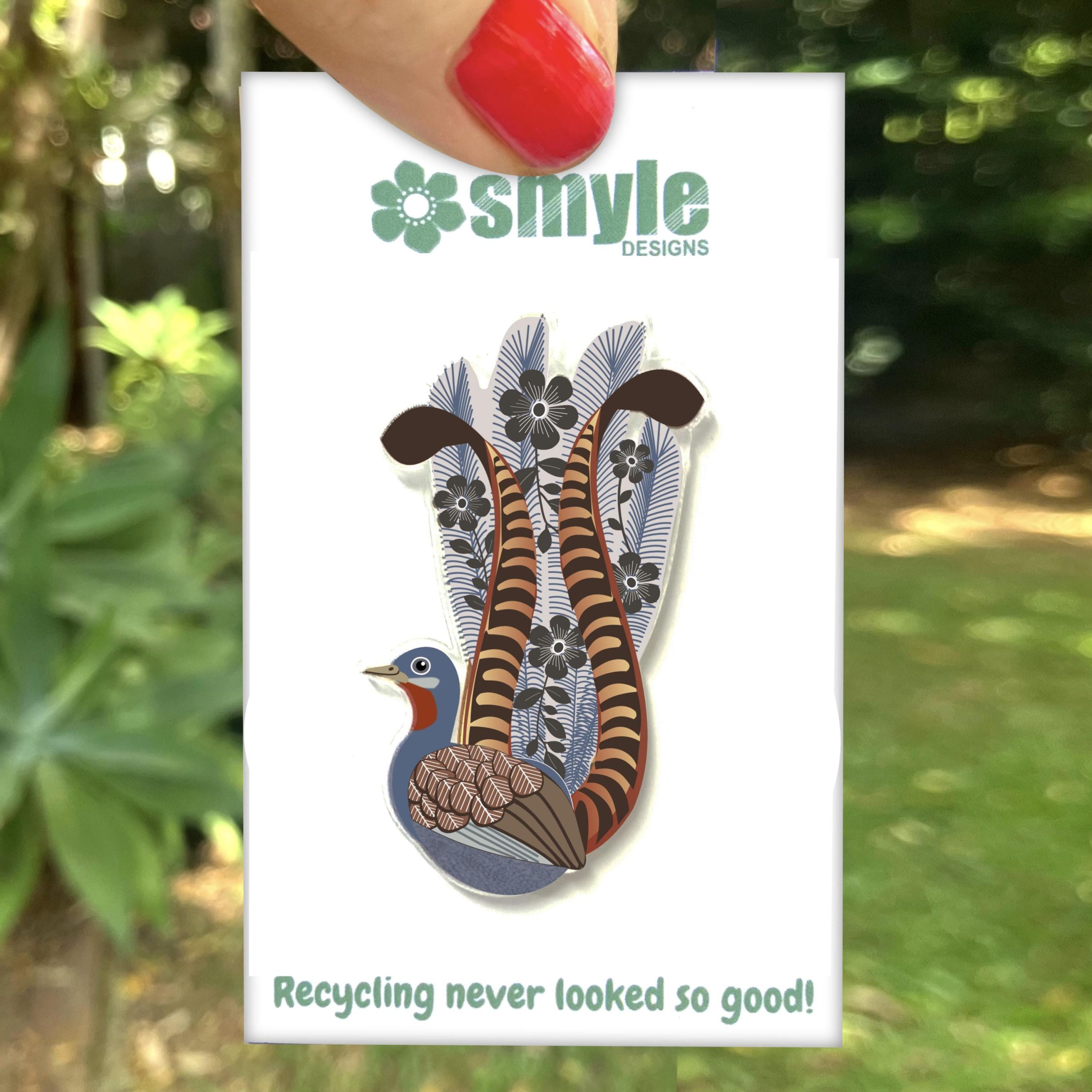 Superb Lyrebird Pin, Recycled Plastic, Australian Native Bird Art, Made in Australia, Souvenir - Image 3