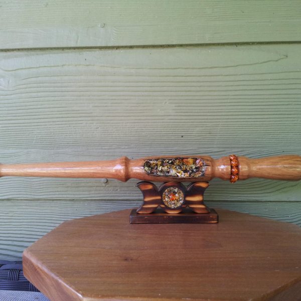 Aussie Hardwood Wand with Amber and Quartz Crystal Point