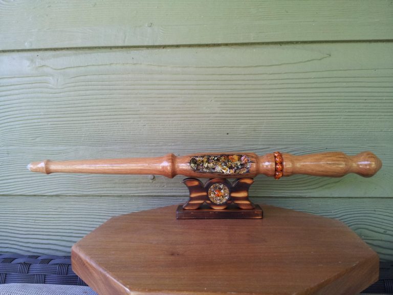 Aussie Hardwood Wand with Amber and Quartz Crystal Point