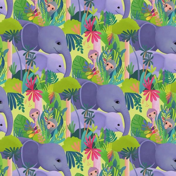 Elephants and Monkeys Panel from Love in the Wild Collection
