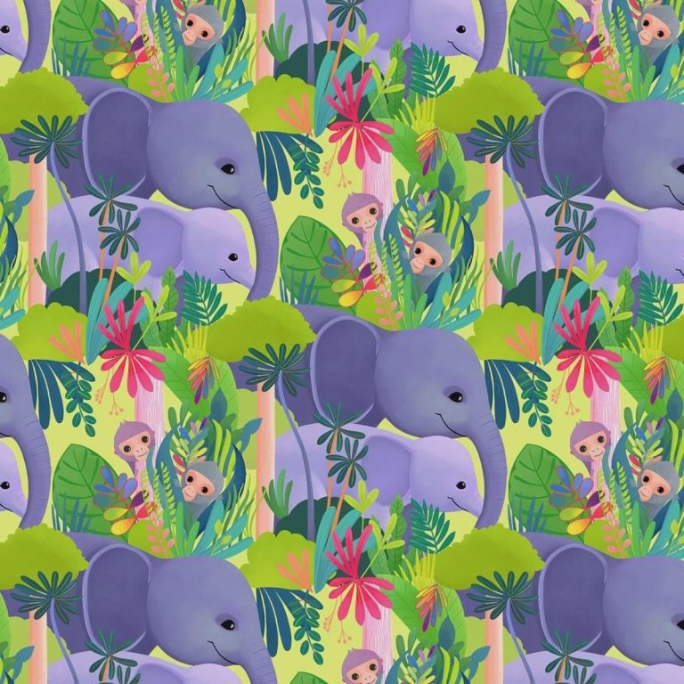 Elephants and Monkeys Panel from Love in the Wild Collection