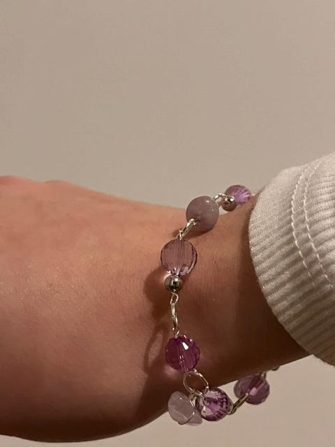 Purple and Light Stone Beaded Silver Purple Bracelet - Image 6