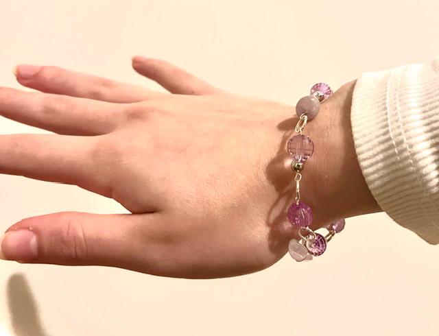 Purple and Light Stone Beaded Silver Purple Bracelet - Image 8